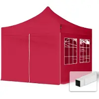 TOOLPORT 3x3 m Tonnelle pliante Acier, PES 700, côtés avec fenêtres, rouge