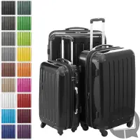 Hauptstadtkoffer - Alex - Set de valises 3 tailles valises à coque dure Trolleys extensible, 4 roulettes, coque dure brillante Set de valises de voyage, expandable travel luggage,Noir