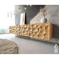 DELIFE Buffet Solu 220 0cm en chêne naturel 2 portes 4 tiroirs fixation murale Face avant 3D
