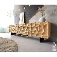 DELIFE Meuble TV Solu 220 cm chêne naturel 2 portes 4 tiroirs pieds profilés métal noir face avant en 3D