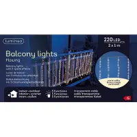Lumineo Rideau Led Balcon Extérieur Lumière Chaude, 2x1m, 220 Leds -