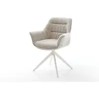 DELIFE Chaise-pivotante Kaira-Flex tissu tissé doux beige pied croisé large blanc pivotement sur 360° fonction bascule