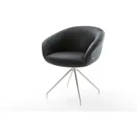 DELIFE Chaise-pivotante Vinka-Flex avec accoudoirs cuir de vache noir pied croisé conique acier inoxydable brossé pivotement sur 180° ressorts ensachés