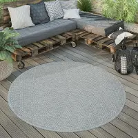 Paco Home Tapis d'extérieur rond résistant aux intempéries Jardin & terrasse tissé à plat aspect sisal robuste Taille 200 cm Rond