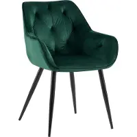 CLP Chaise de salle à manger Cassis, revêtue de velours vert avec dossier matelassé. Matériau : velours