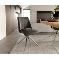 DELIFE Chaise-pivotante Elso-Flex microvelours anthracite vintage pied croisé large acier inoxydable brossé pivotement sur 360° ressorts ensachés