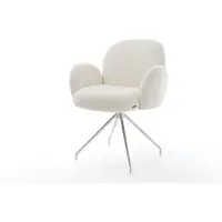 DELIFE Chaise-pivotante Nube-Flex avec accoudoirs bouclé blanc pied croisé conique acier inoxydable brossé pivotement sur 180° ressorts ensachés
