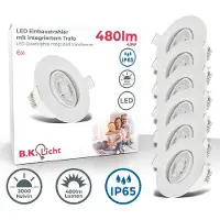 B.K.Licht Lot de 6 spots LED encastrables orientables IP65 – Salle de bain – Blanc chaud 3000K – 4,9W / 480lm chacun – 230V – Ø68mm