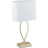 Relaxdays Lampe de table , lampe de chevet avec abat-jour en tissu, H x l x P : 51 x 28 x 18 cm, culot E27, lampe de table pour salon, doré/blanc