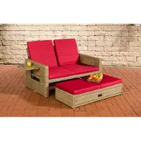 CLP Canapé en polyrotin Ancona 5 mm, couleur naturelle, revêtement rouge rubis