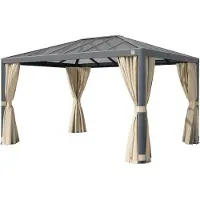PRIMEYARD Tonnelle de Jardin 3x4 m avec Toit en Polycarbonate - Hardtop Pavillon avec 4 Parois latérales en champagne