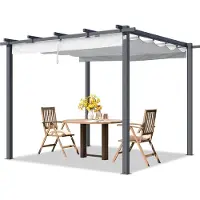 PRIMEYARD Pergola 3x3 m pavillon avec toit rétractable gris - construction en acier