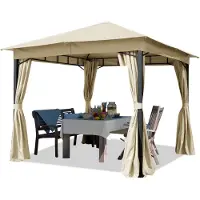 TOOLPORT Tonnelle de Jardin 3x3 m pavillon, bâche de toit env. 180 g/m² avec 4 bâches de côté champagne