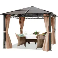 TOOLPORT Tonnelle de jardin 3x3 m hardtop pavillon - toit en polycarbonate env. 6 mm - 4 parois latérales taupe
