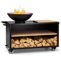 Blumfeldt Brasero Exterieur pour le Jardin, Brasero Plancha Portable avec Grille de BBQ, Bol en Acier, Brasero Barbecue avec Foyer pour le Camping, Brûleur à Bois, Ultra Solide, 128 x 90 x 59 cm