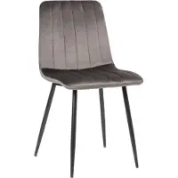 CLP Chaise de salle à manger , rembourrée, modèle Dijon, avec coutures décoratives et protections pour le sol, couleur gris. Matériau : velours