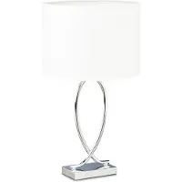 Relaxdays Lampe de table , abat-jour en tissu, pied chromé, métal, H x l x P : 51 x 28 x 28 cm, lampe de chevet, argent/blanc