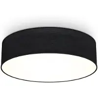 B.K.Licht Plafonnier textile avec abat-jour Ø380mm rond 2xE27 max 40W lumière blanche chaude noir lampe plafond salon chambre bureau couloir