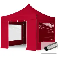 TOOLPORT 3x3 m Tonnelle pliante Acier, PES 750, côtés panoramiques, rouge