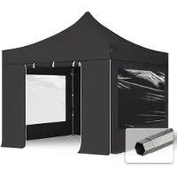 TOOLPORT 3x3 m Tonnelle pliante Acier, PVC 800, côtés panoramiques, noir