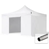 TOOLPORT 4x4 m Tonnelle pliante Acier, PVC 800, côtés sans fenêtre, blanc