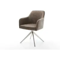 DELIFE Chaise-de-salle-à-manger Greg-Flex microvelours taupe vintage pied croisé large acier inoxydable brossé ressorts ensachés