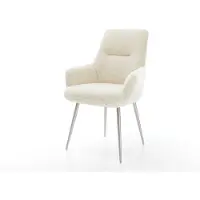 DELIFE Chaise-de-salle-à-manger Zelia-Flex avec accoudoirs tissu teddy beige 4 pieds coniques acier inoxydable resorts ensachés