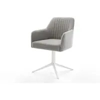 DELIFE Chaise-pivotante Greg-Flex tissu structuré doux gris pied de chaise 4 branches blanc pivotement sur 360° fonction bascule resorts ensachés