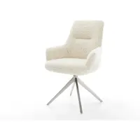 DELIFE Chaise-pivotante Zelia-Flex avec accoudoirs tissu teddy beige pied croisé large acier inoxydable pivotement sur 360° fonction bascule resorts ensachés