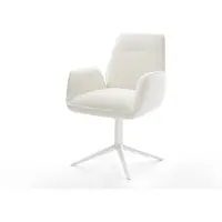 DELIFE Chaise-pivotante Zoa-Flex bouclé doux beige pied de chaise 4 branches blanc pivotement sur 360° fonction bascule resorts ensachés