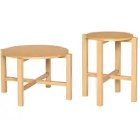 Hubsch Ensemble de quatre tables basses naturelles de 2 pièces