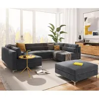 DELIFE Canapé-panoramique Elio 300x185 cm microfibre graphite avec pouf
