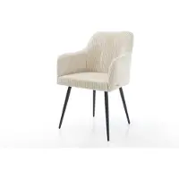 DELIFE Chaise-de-salle-à-manger Greg-Flex côtelé beige vintage 4 pieds coniques noir ressorts ensachés