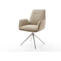 DELIFE Chaise-pivotante Zoa-Flex tissu mixte couleur boue pied croisé large acier inoxydable brossé pivotement sur 360° ressorts ensachés