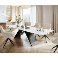 DELIFE Table-à-manger Edge 300x100cm Laminam céramique blanc V-pieds milieu noir