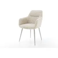 DELIFE Chaise-de-salle-à-manger Pejo-Flex côtelé beige vintage 4 pieds coniques acier inoxydable brossé ressorts ensachés