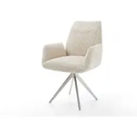 DELIFE Chaise-de-salle-à-manger Zoa-Flex côtelé beige vintage pied croisé angulaire acier inoxydable brossé ressorts ensachés