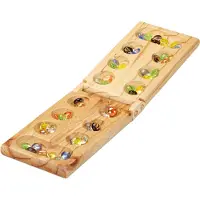 Relaxdays Jeu de mancala Kalaha, pliable, en bois, 48 jetons, pour 2 joueurs, enfants et adultes, jeu de société de mancala, couleur naturelle