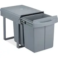 Relaxdays Poubelle encastrable double, coulissante, poubelle de cuisine Duo pour meuble bas, 2 x 20 l, 41,3 x 34 x 51,8 cm, gris