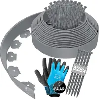 Kesser Bordure de pelouse flexible en plastique, longueur 10 m, hauteur 5 cm, avec 50 piquets d'ancrage + gants, bordure de parterre, délimitation de parterre, bordure de pelouse, pavés, palissade