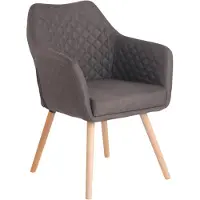 CLP Chaise de salle à manger Gent avec accoudoirs, fauteuil avec structure en bois, chaise de cuisine moderne, couleur gris foncé, structure couleur bois naturel