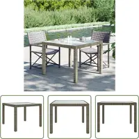 The Living Store Table de jardin 90x90x75 cm Verre trempé Poly rotin Gris
