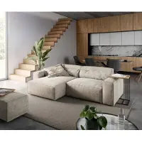 DELIFE Canapé d'angle Sirpio 230x155 cm Velours côtelé Beige Recamiere variable avec Tabouret