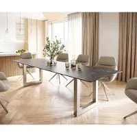 DELIFE Table-à-manger Edge 300x100 céramique Laminam nero greco gris inox large