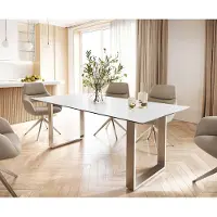 DELIFE Table-à-manger Edge 200x100 céramique Laminam statuarietto blanc inox étroit