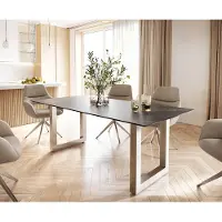 DELIFE Table-à-manger Edge 200x100 céramique Laminam noir desir brun inox large