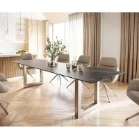 DELIFE Table-à-manger Edge 300x100 céramique Laminam noir desir brun inox large