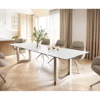 DELIFE Table-à-manger Edge 300x100 céramique Laminam statuarietto blanc inox large