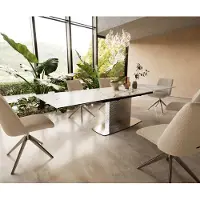 DELIFE Table à manger Edge 200-300x100 céramique Calacatta Luxe blanc-doré-gris Wave acier inoxydable extensible