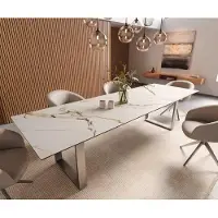 DELIFE Table à manger Edge 300x100 céramique Calacatta Luxe blanc-doré-gris acier inoxydable mince